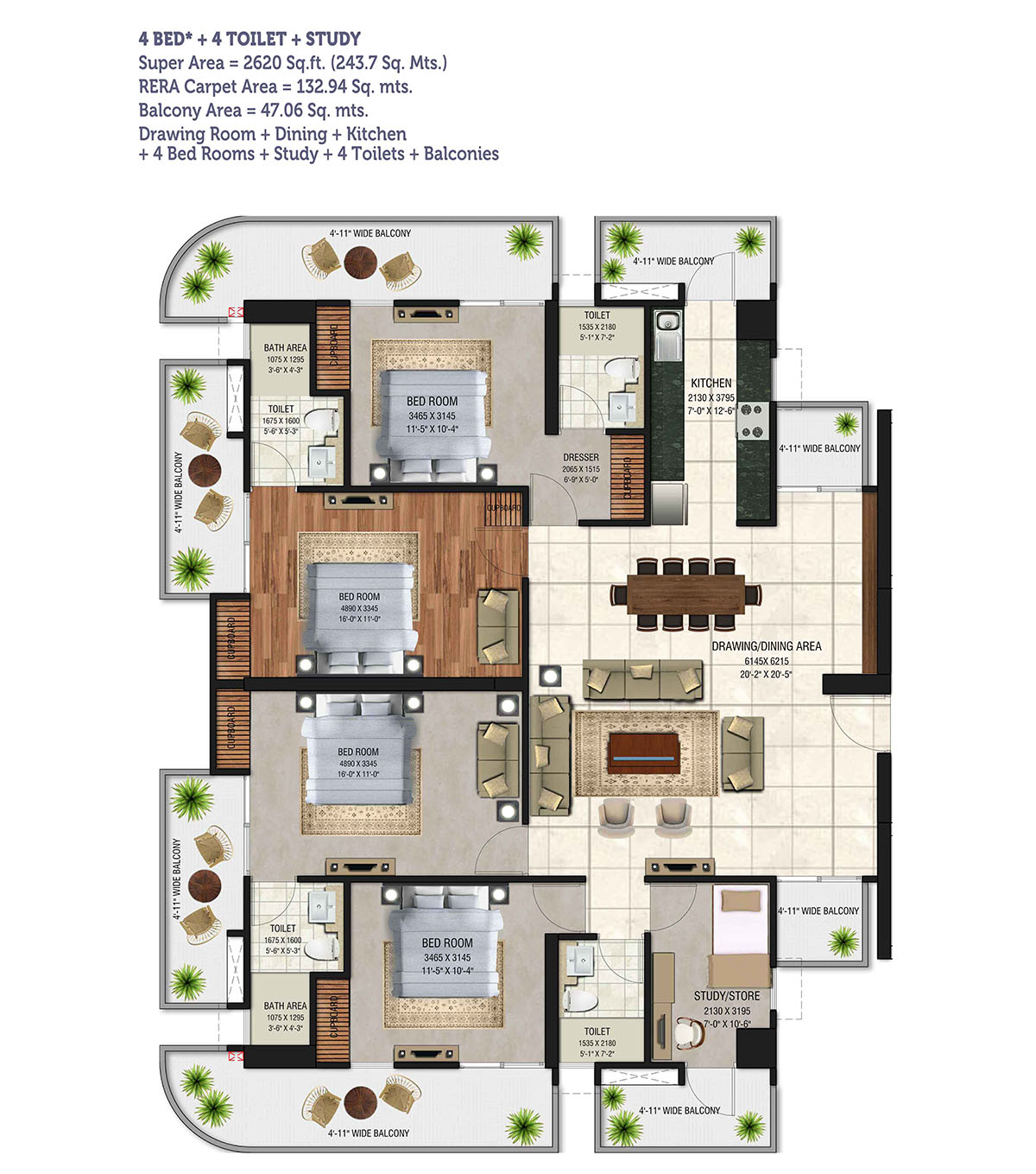 express one 4 bhk flats floor plan